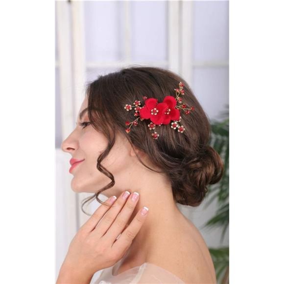 Sither Red Hair Clip for Bridal Floral Hair Comb for Women Wedding Hair main image 5